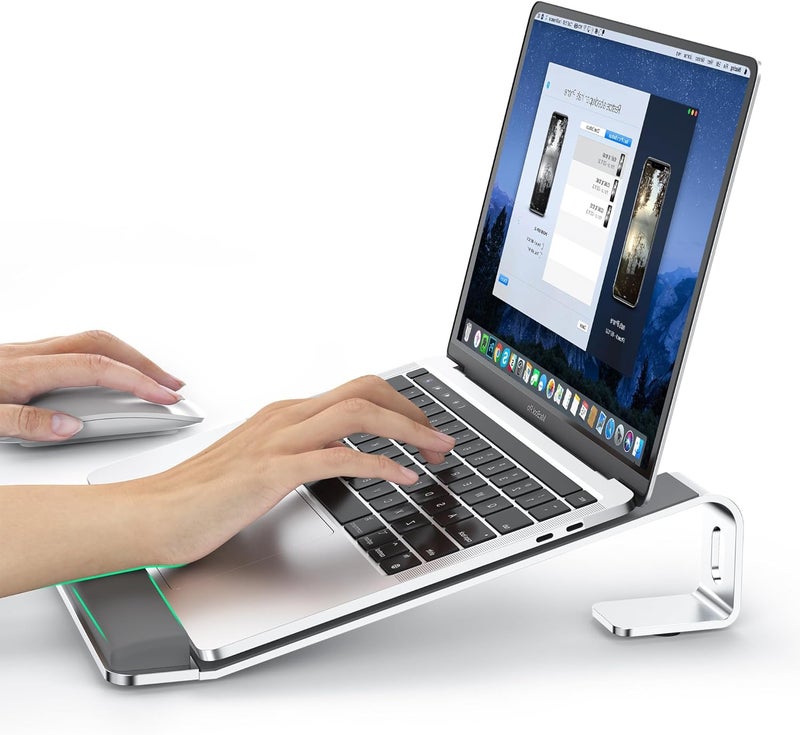 LOXP Laptop Stand for Desk, Laptop Stand with Wrist Support, Ergonomic Detachable Laptop Riser, Mount, Riser Holder Notebook Stand for MacBook Air Pro, HP, Dell, XPS, HP (10-17") Laptops - Silver - Image 1